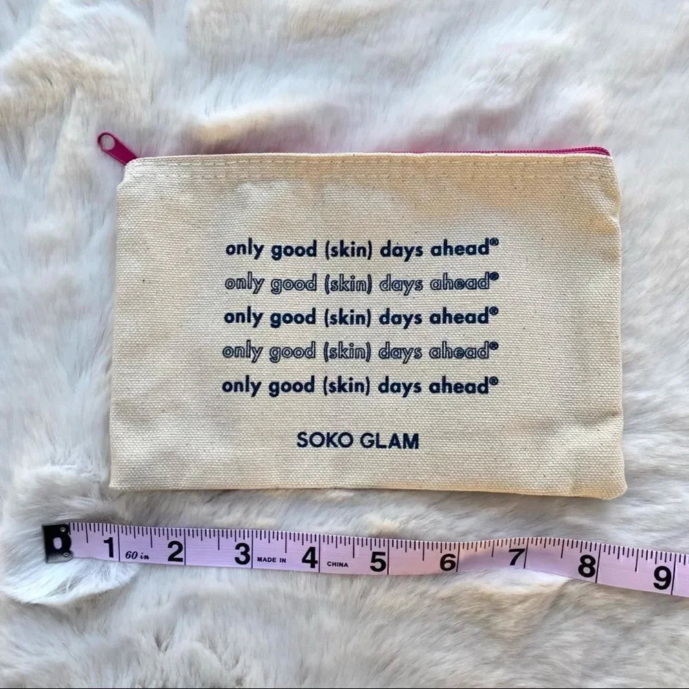 NEW Soko Glam Skincare Makeup Pouch Cosmetic Bag Natural Pink Canvas Kbeauty